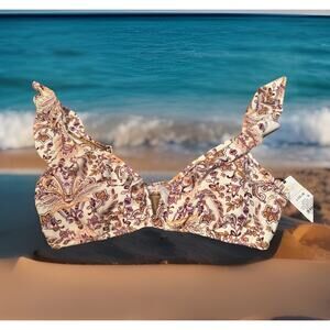 Shade & Shore Jacobean Paisley Print Bikini Top Beautiful Ruffle Detail L 12-14